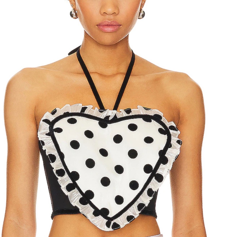 For Love and Lemons Black and White Polka Dot Heart Halter Top